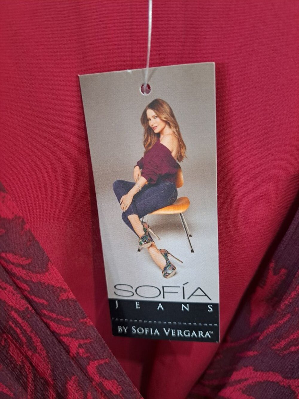 New Sofia Vergara Womens Red V-Neck Wrap Blouse Baloon Long Sheer Sleeves Large - Picture 4 of 11